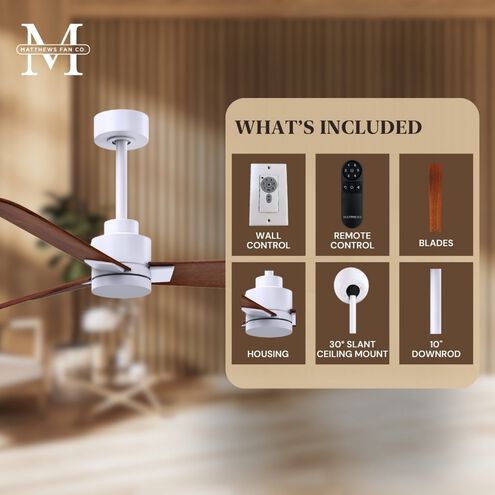 Atlas Alessandra 56 inch Matte White with Walnut Tone Blades Indoor/Outdoor Ceiling Fan