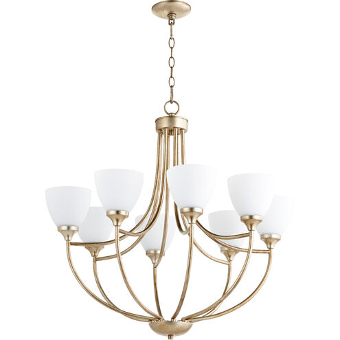 Enclave 8 Light 30 inch Aged Silver Leaf Chandelier Ceiling Light in Satin Opal