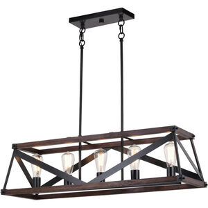 Wade 5 Light 36.75 inch Matte Black and Sycamore Linear Chandelier Ceiling Light