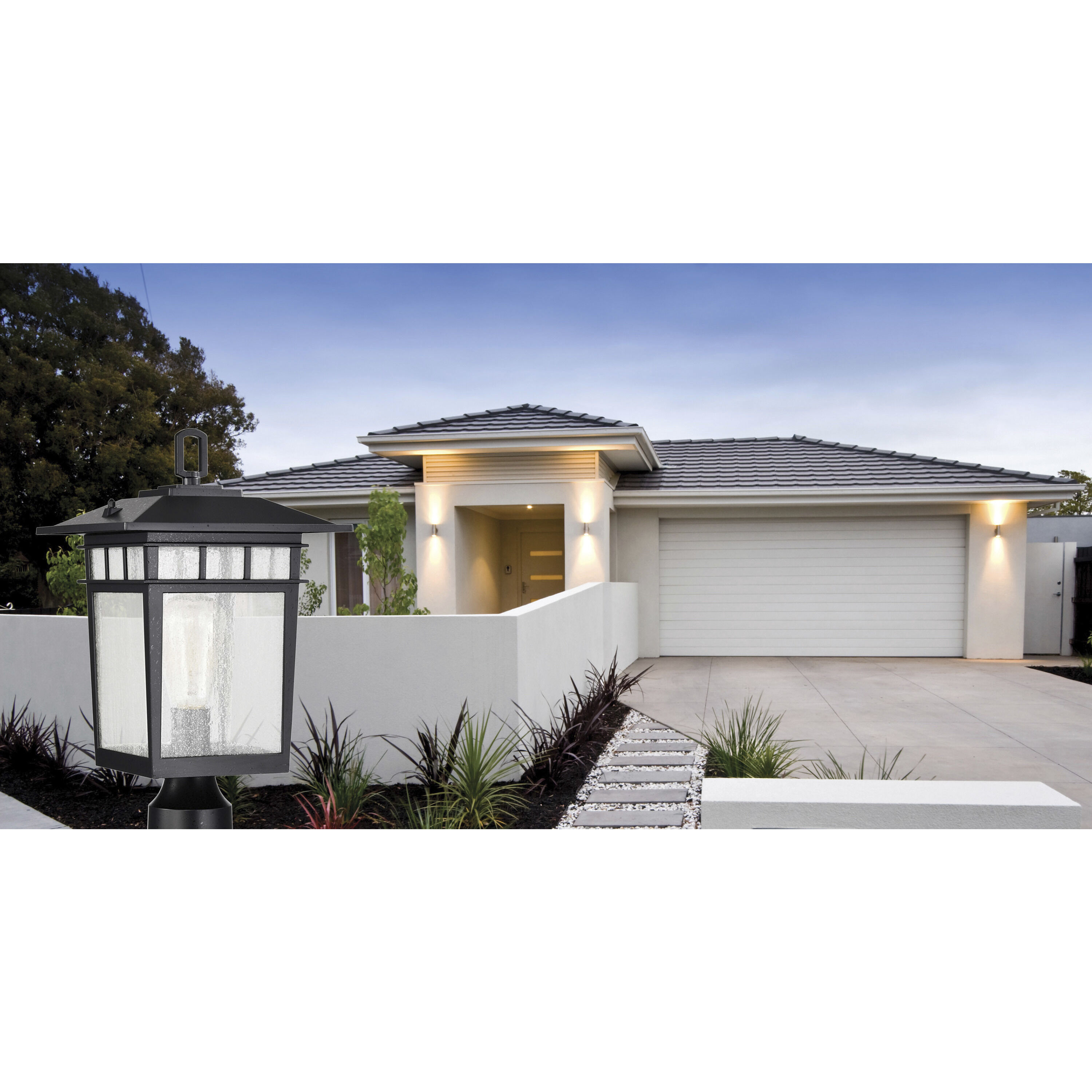 Cove Neck 16 inch Textured Black Post Lantern, Large