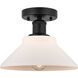 Edison Orwell 1 Light 8 inch Matte Black Semi-Flush Mount Ceiling Light in Matte White Glass