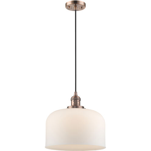 Franklin Restoration Bell LED 12 inch Antique Copper Mini Pendant Ceiling Light in Matte White, Franklin Restoration