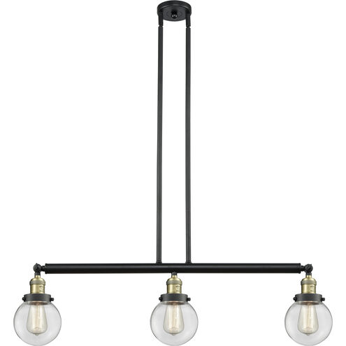 Franklin Restoration Beacon 3 Light 39 inch Black Antique Brass Island Light Ceiling Light in Clear Glass, Franklin Restoration