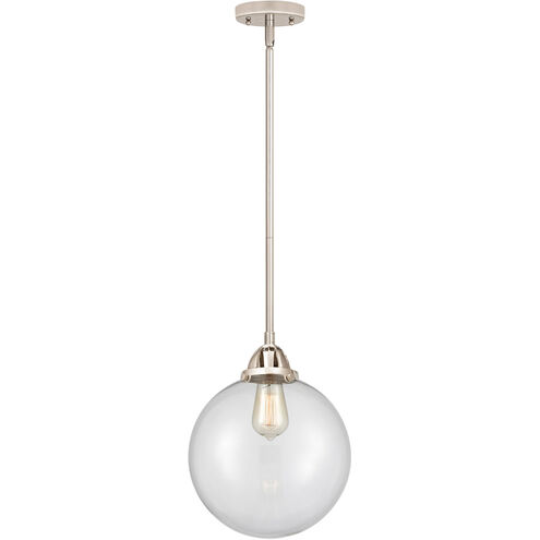Nouveau 2 Beacon 1 Light 10 inch Polished Nickel Mini Pendant Ceiling Light in Clear Glass