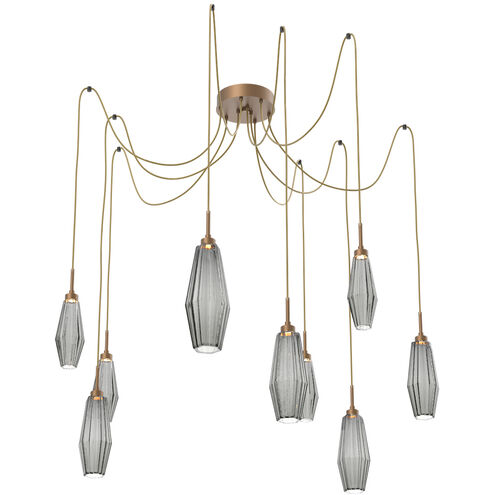 Aalto LED 14.8 inch Novel Brass Swag Multi-Pendant Ceiling Light in 3000K LED, Optic Rib Smoke