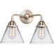 Nouveau 2 Large Cone 2 Light 16 inch Brushed Satin Nickel Bath Vanity Light Wall Light in Clear Glass