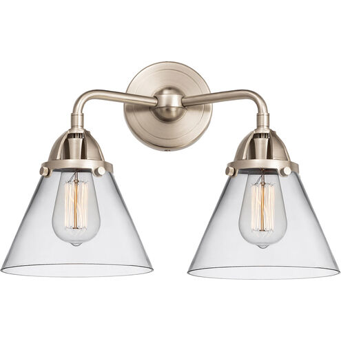 Nouveau 2 Large Cone 2 Light 16 inch Brushed Satin Nickel Bath Vanity Light Wall Light in Clear Glass