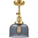 Franklin Restoration Large Bell 1 Light 8 inch Satin Gold Semi-Flush Mount Ceiling Light in Plated Smoke Glass, Franklin Restoration