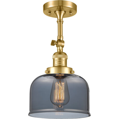 Franklin Restoration Large Bell 1 Light 8 inch Satin Gold Semi-Flush Mount Ceiling Light in Plated Smoke Glass, Franklin Restoration