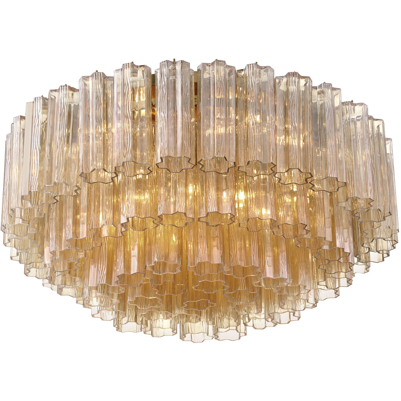 Addis 16 Light 32 inch Aged Brass Flush Ceiling Light in Tronchi Glass Amber