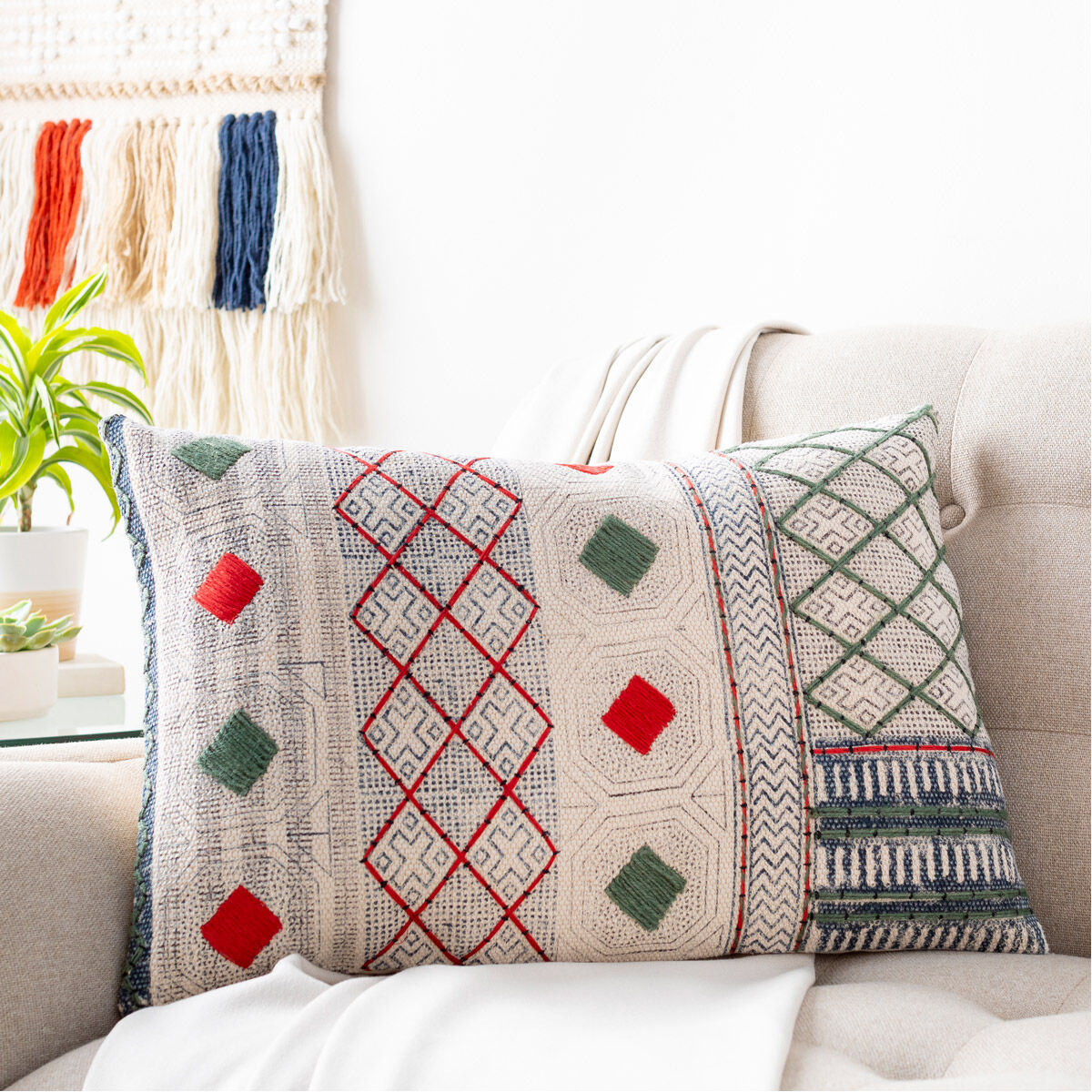 Zoya 24 X 16 inch Cream/Ivory/Denim/Teal/Bright Red Pillow Kit, Lumbar