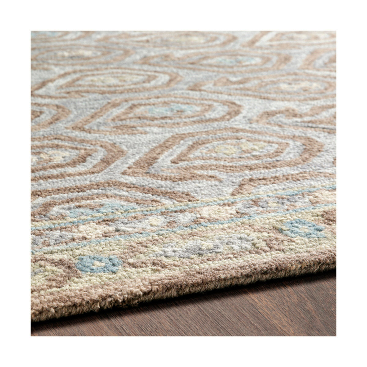 Bonifate 36 X 24 inch Medium Gray/Tan/Dark Brown/Teal Rugs, Rectangle