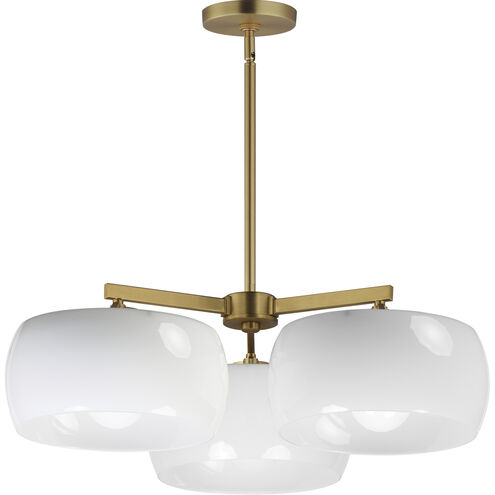 Glazed 3 Light 26 inch White and Natural Aged Brass Chandelier Ceiling Light
