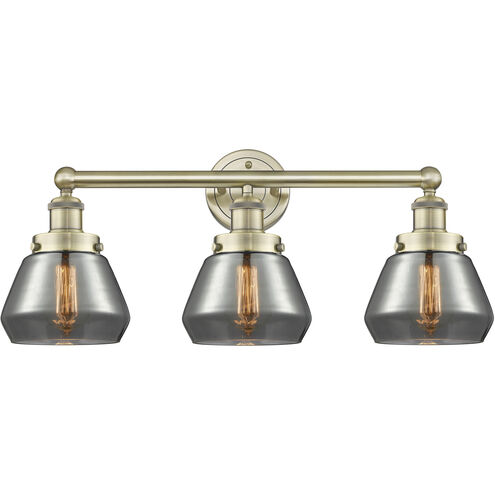 Fulton 3 Light 24.5 inch Antique Brass Bath Vanity Light Wall Light in Plated Smoke
