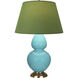 Double Gourd 31 inch 150 watt Egg Blue Glazed Ceramic with Antique Natural Brass Table Lamp Portable Light in Tea Green with Taupe