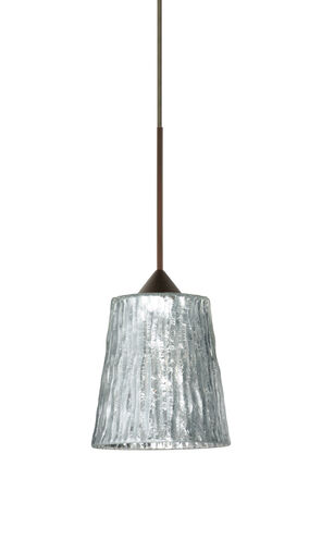 Besa Lighting Nico 1 Light Bronze Pendant Ceiling Light in Stone Silver Foil Glass, Halogen 1XT-5125SF-BR - Open Box