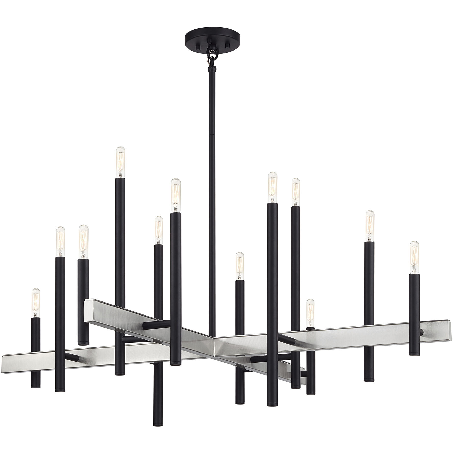 Denmark 12 Light 42 inch Black with Brushed Nickel Accents Foyer Chandelier Ceiling Light