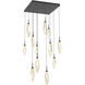 Rock Crystal LED Matte Black Chandelier Ceiling Light, Square Multi-Port