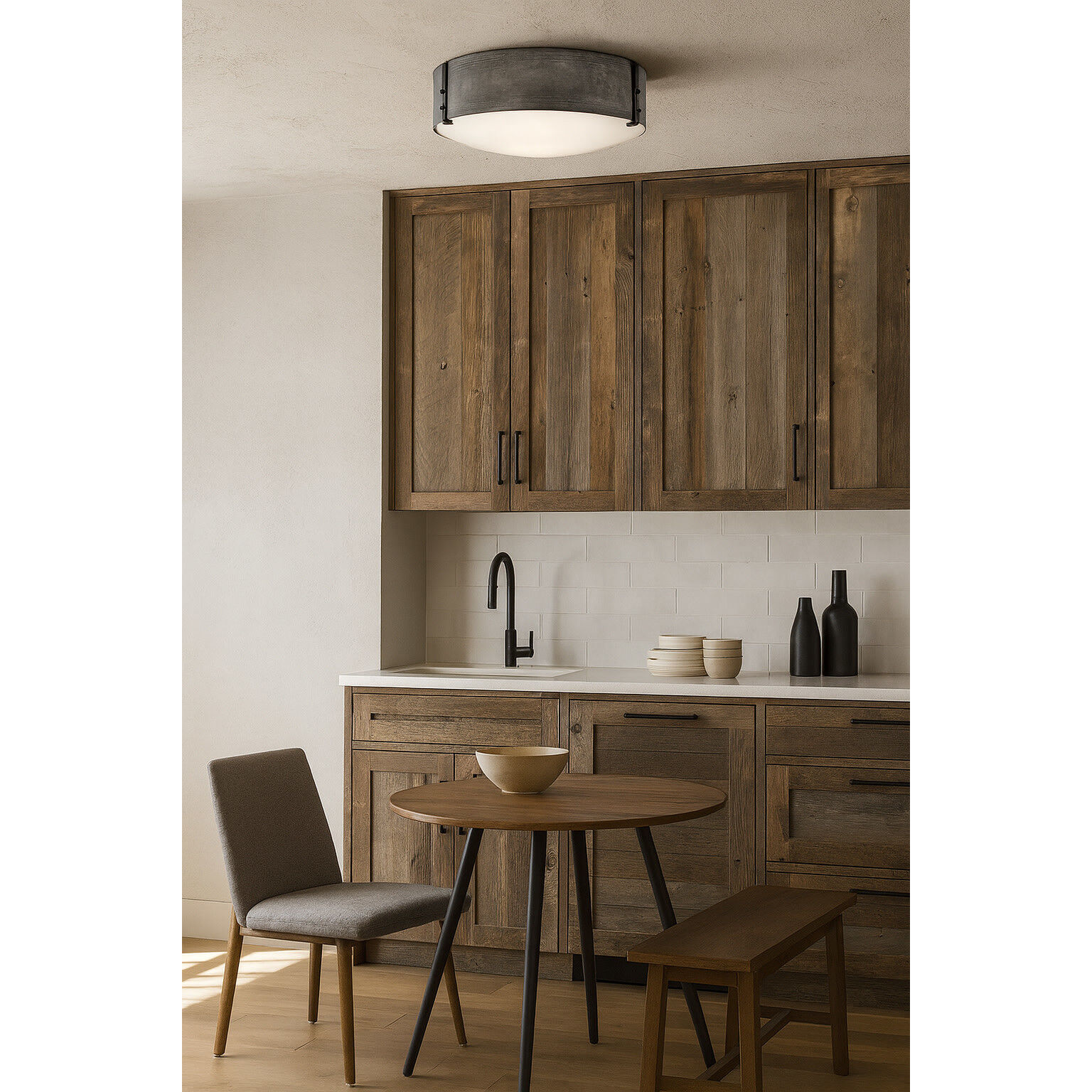 Open Air Sawyer 3 Light 15 inch Aged Zinc with Distressed Black Outdoor Flush Mount in Non-LED