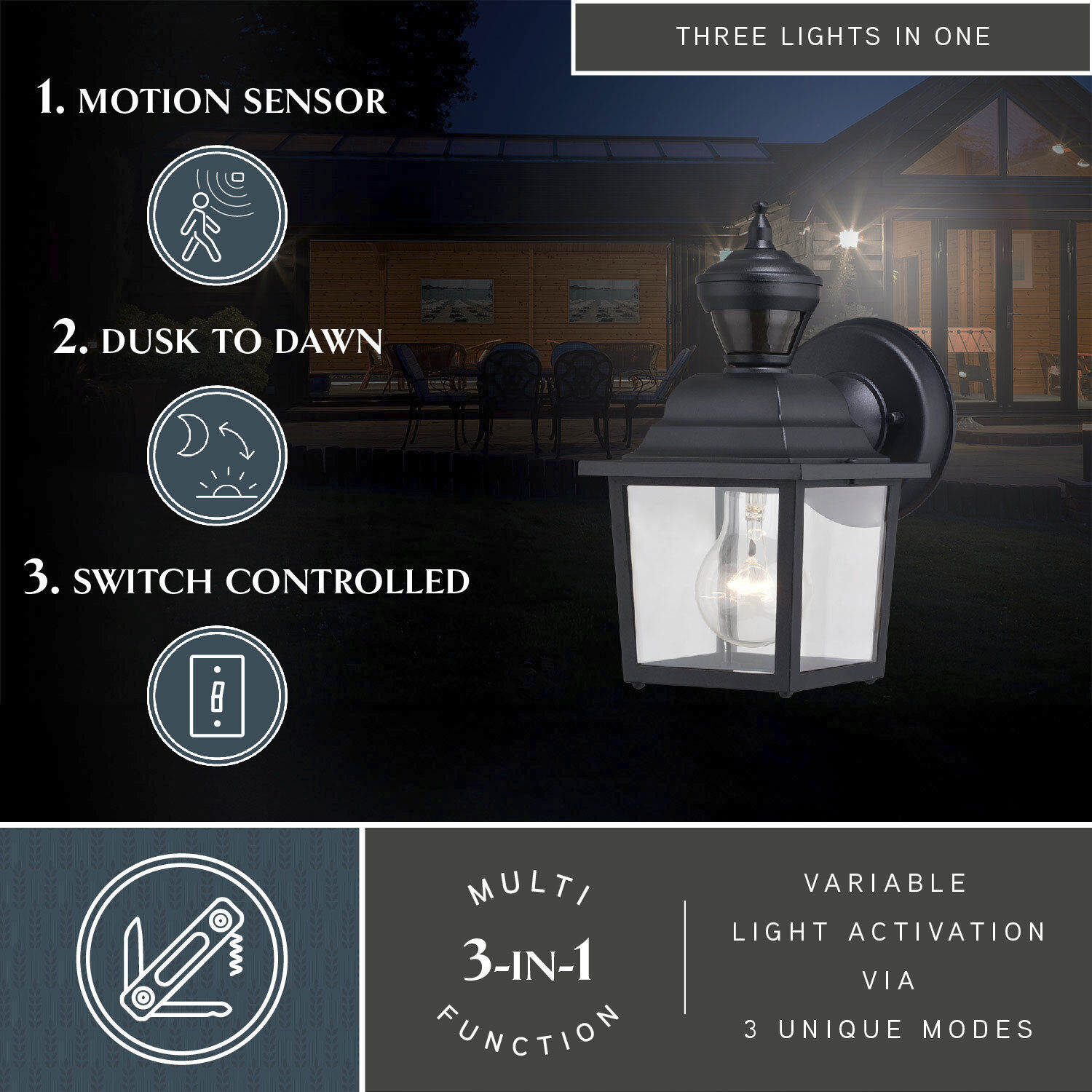 Bedford Textured Black Outdoor Motion Sensor