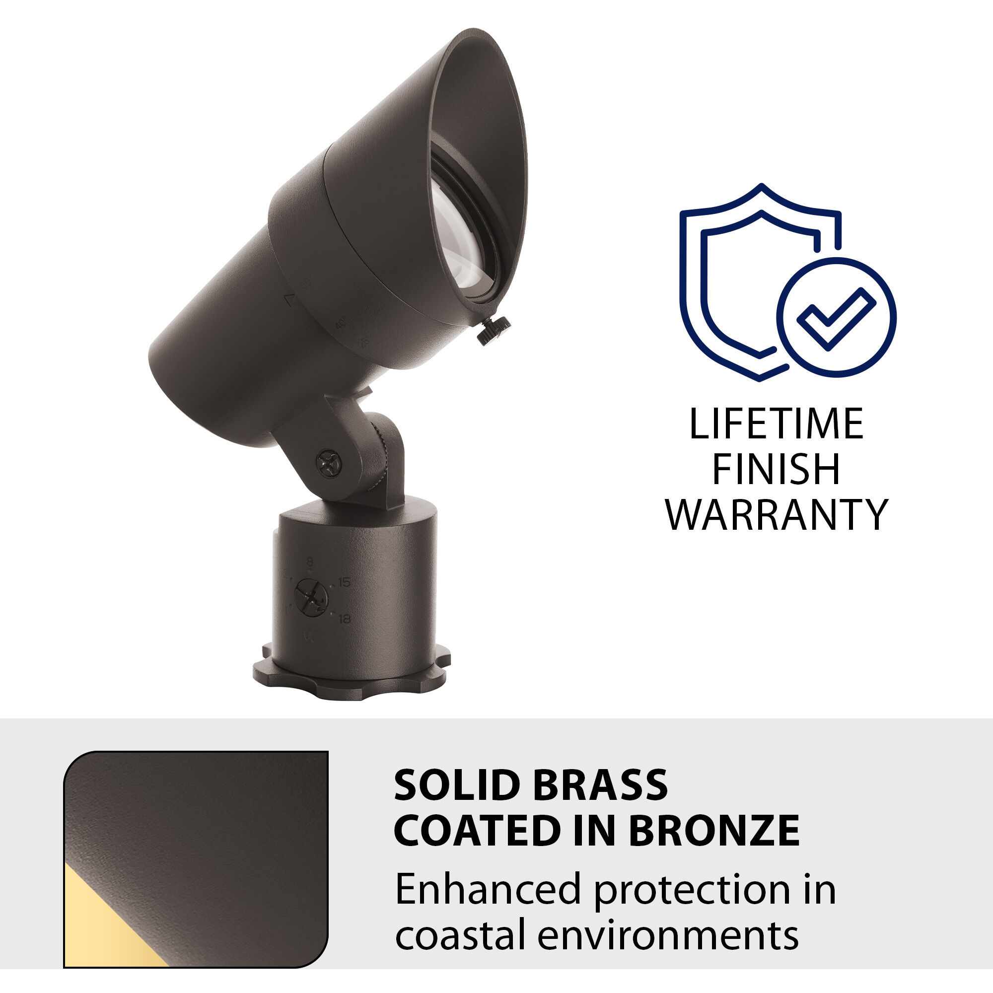 Tyler Solid Brass Coated in Bronze 18 watt LED Spot and Flood Lighting in 3000K, Bronzed Brass, Low Voltage Accent Light, WAC Landscape