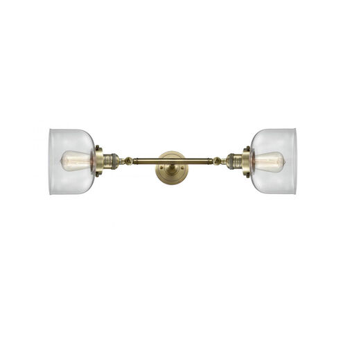 Franklin Restoration Large Bell 2 Light 8 inch Antique Brass Bath Vanity Light Wall Light in Incandescent, Clear Glass, Franklin Restoration
