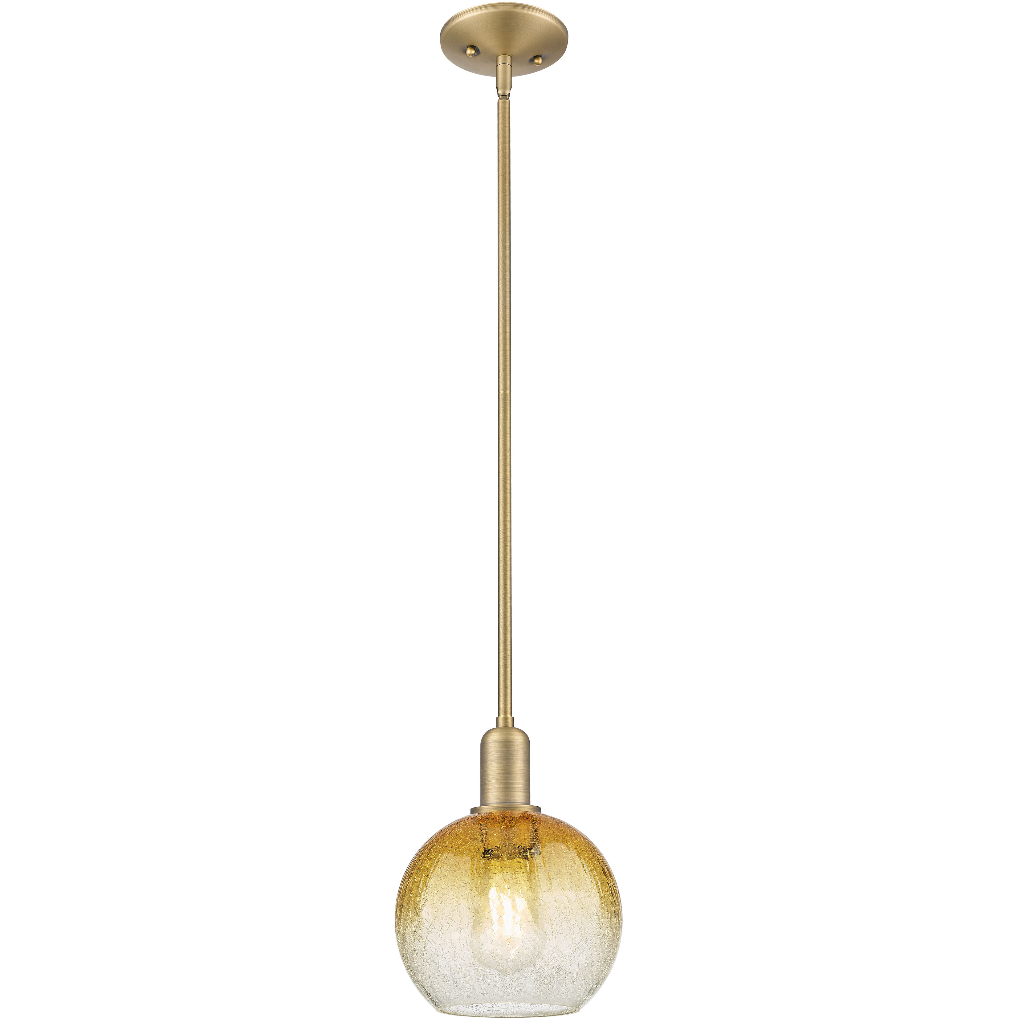 Downtown Urban Brookhaven Globe 1 Light 7.88 inch Brushed Brass Mini Pendant Ceiling Light in Amber Glass