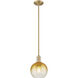 Downtown Urban Brookhaven Globe 1 Light 7.88 inch Brushed Brass Mini Pendant Ceiling Light in Amber Glass