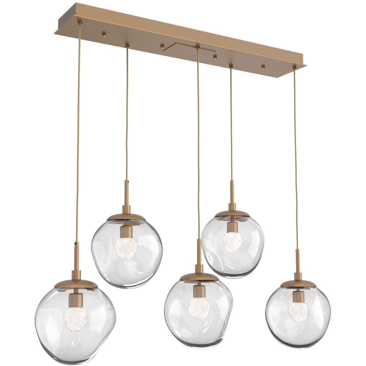 Aster LED LED Novel Brass Linear Pendant Ceiling Light in 3000K LED, Floret Inner - Clear Outer, Multi-Pendant