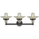 Beacon 3 Light 24.5 inch Black Antique Brass Bath Vanity Light Wall Light in Seedy