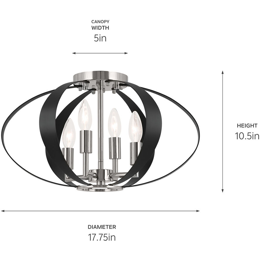 Cecil LED 17.75 inch Polished Nickel and Black Flush Mount Ceiling Light