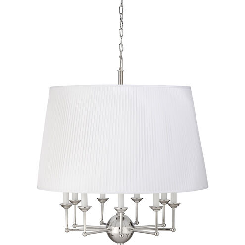 Matthew Frederick International 9 Light 36 inch Polished Nickel/Off White Silkette Chandelier Ceiling Light, Large