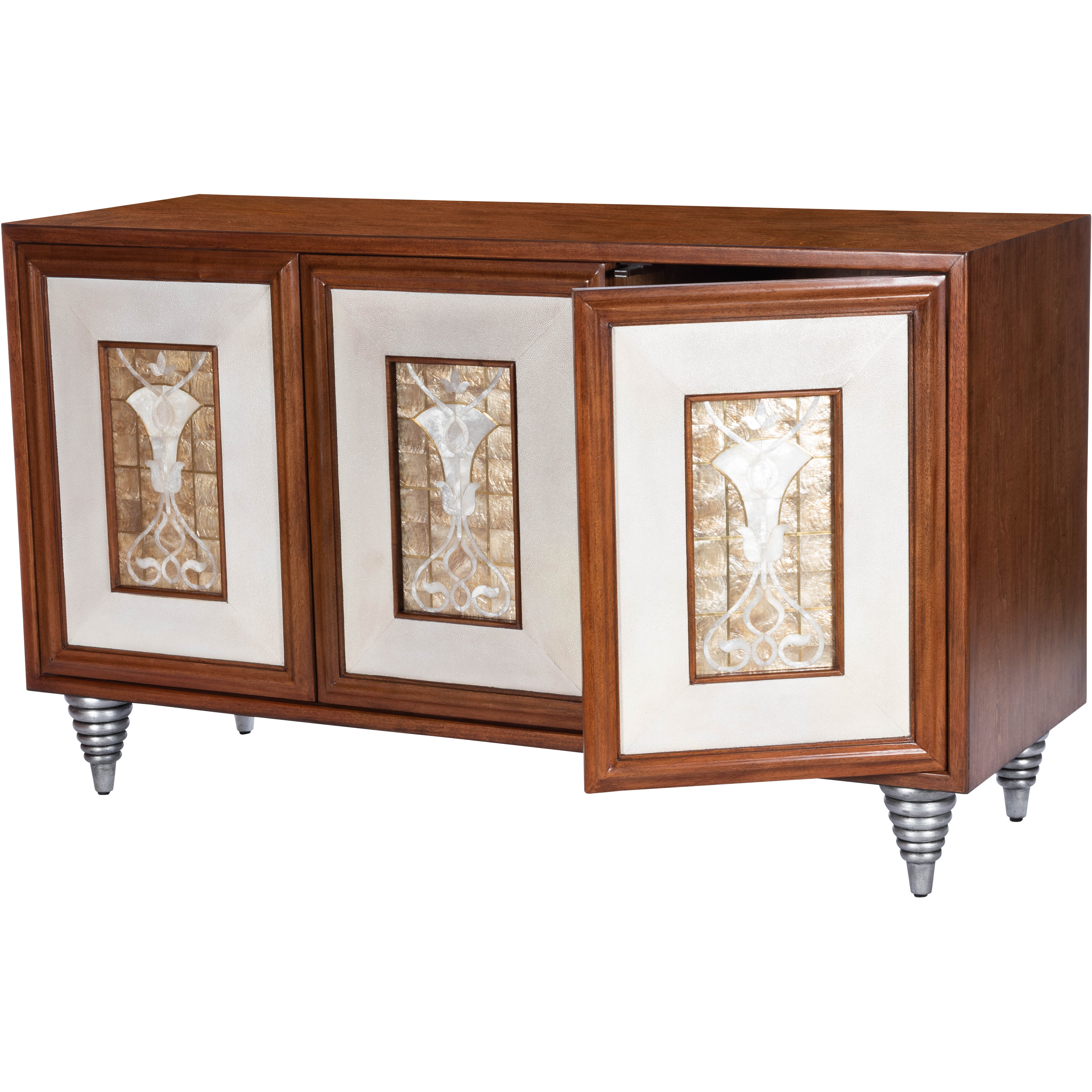 Shelly Leather & Capiz Shell Inlay Buffet or Sideboard