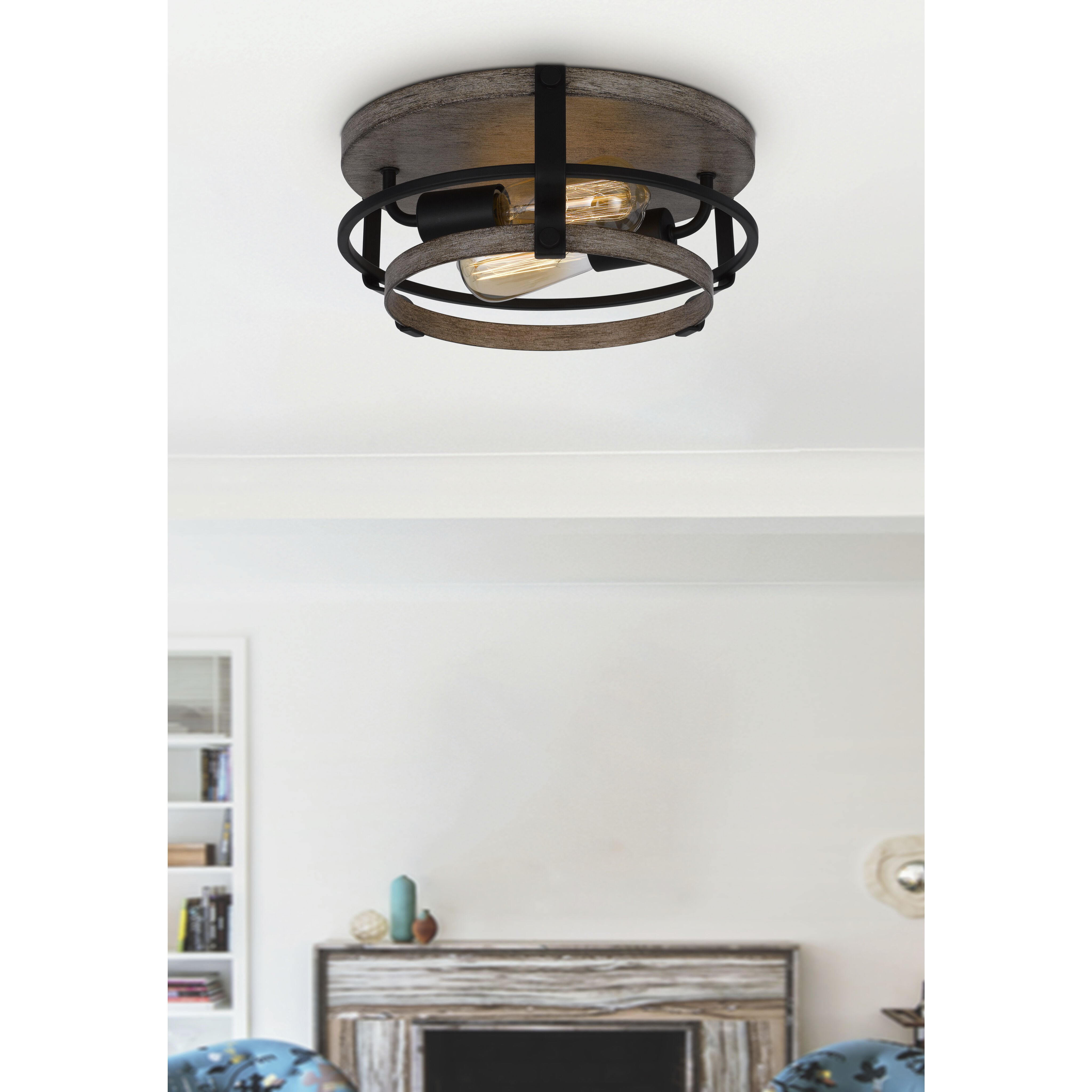 Clarita 2 Light 13 inch Drifted Wood and Black Semi Flush Mount Ceiling Light