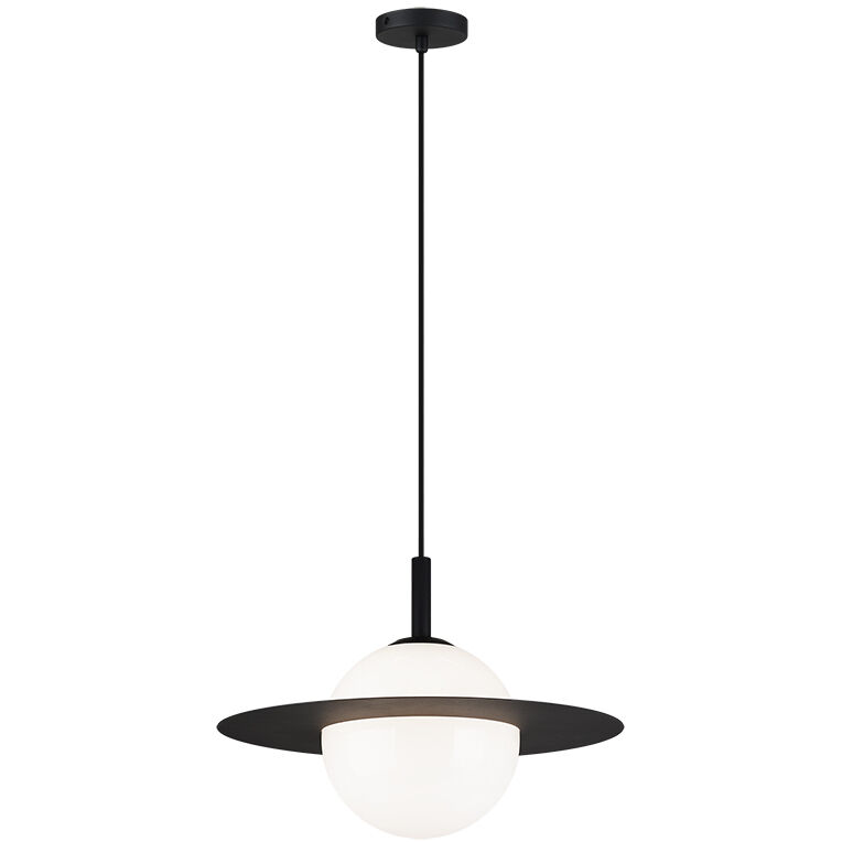Saturn 1 Light 20 inch Black and Opal Pendant Ceiling Light in Black and Opal Glass