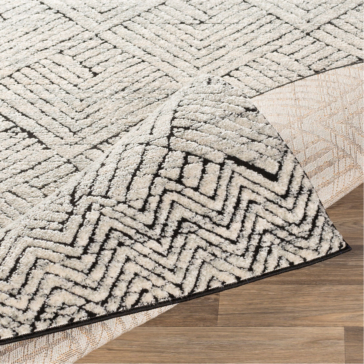 Dersim 87 X 63 inch Black/Ivory/Medium Gray Rugs, Rectangle