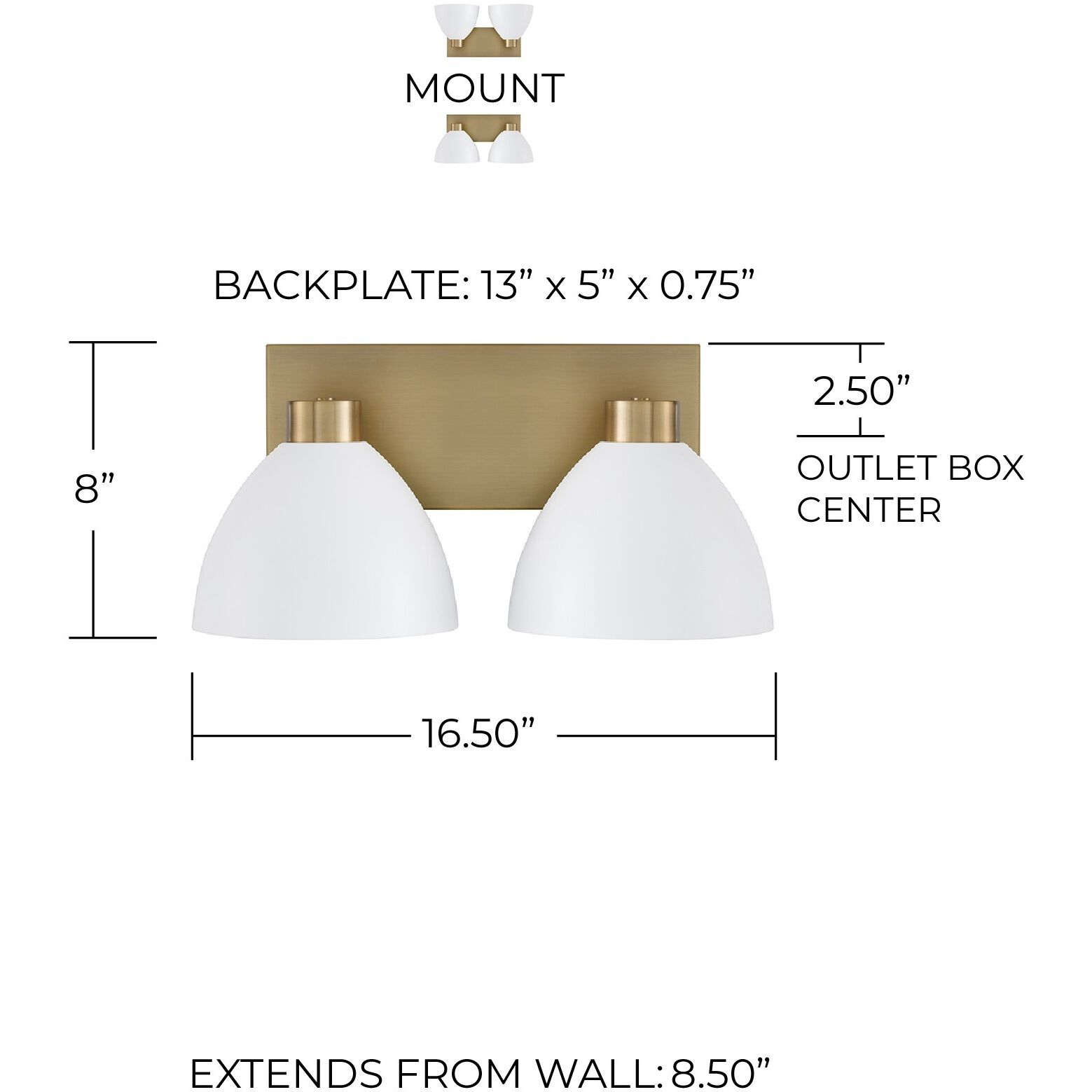 Ross 2 Light 16.5 inch Aged Brass Vanity Light Wall Light