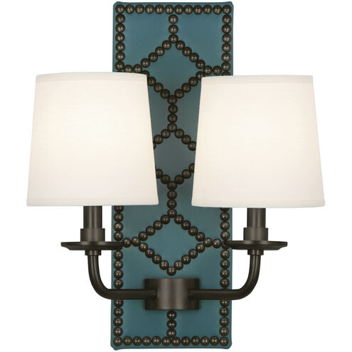 Williamsburg Lightfoot 2 Light 13.5 inch Mayo Teal Wall Sconce Wall Light in Deep Patina Bronze