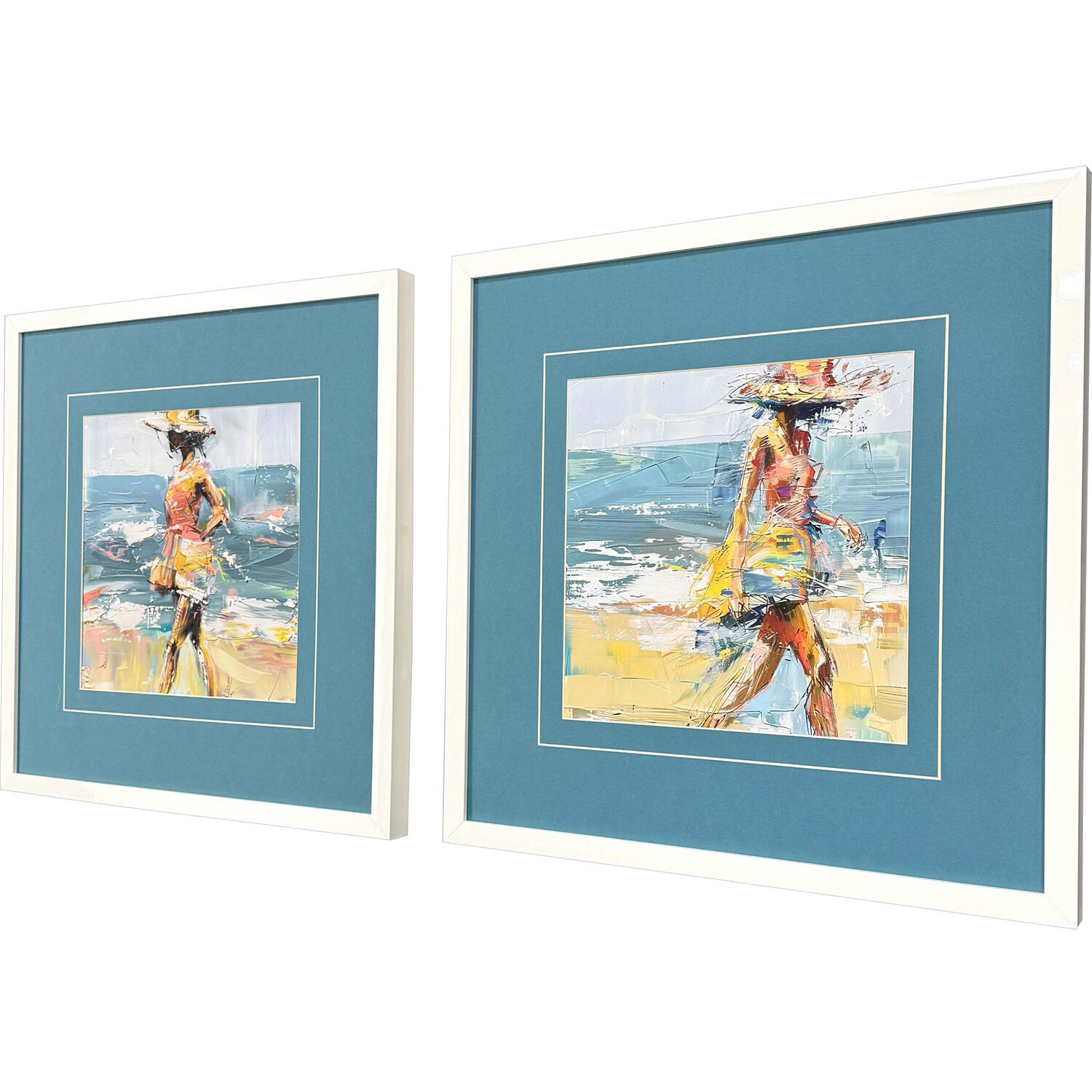 Beach Breeze Turquoise and Pink and Teal and Yellow Framed Art