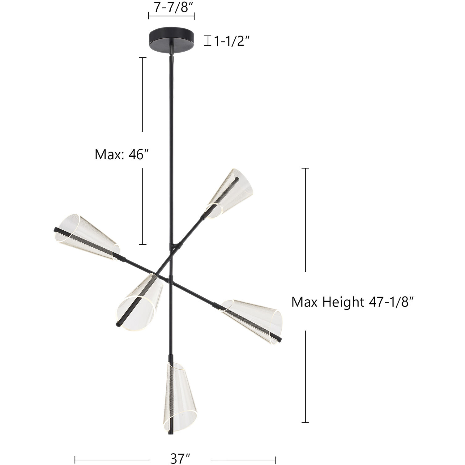 Mulberry LED 37 inch Black/Light Guide Chandelier Ceiling Light