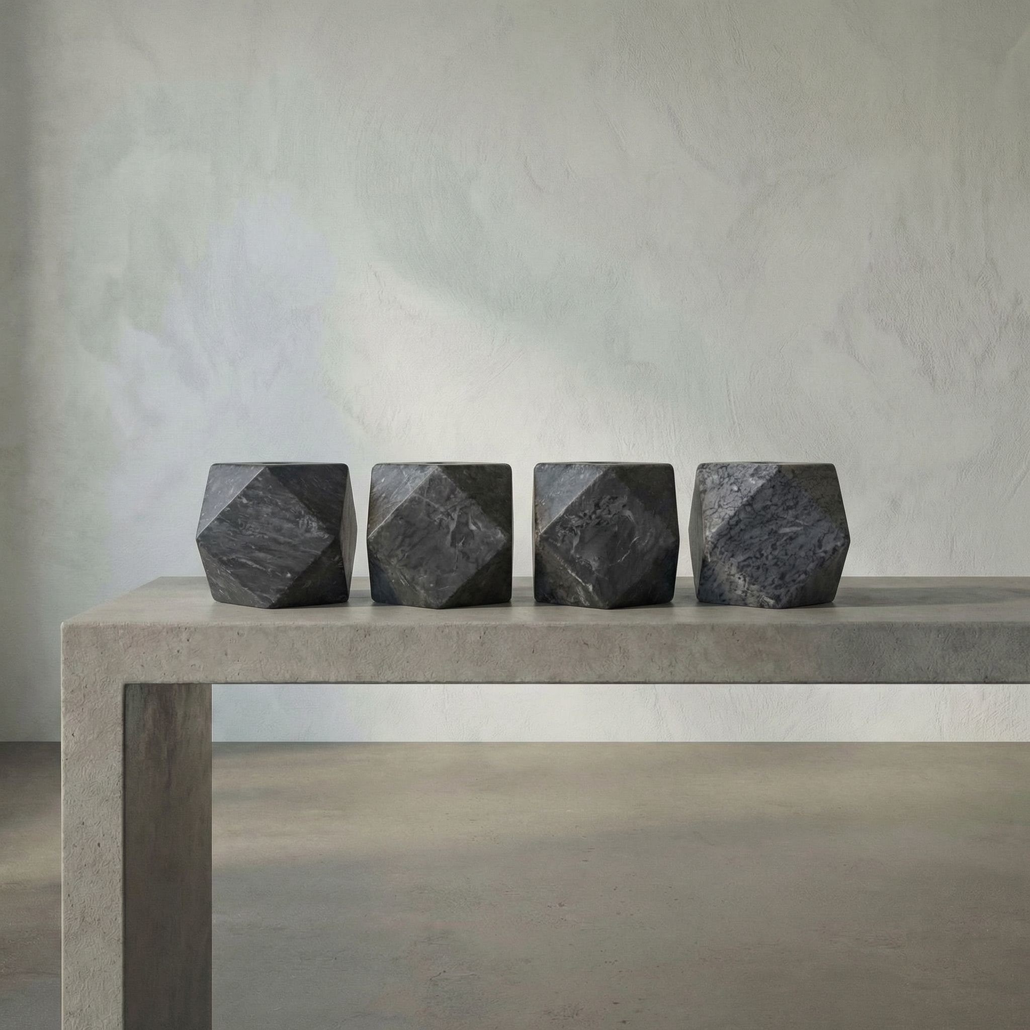 Polyhedron 4 X 4 inch Decorative Candle Holder in Black, Set of 4