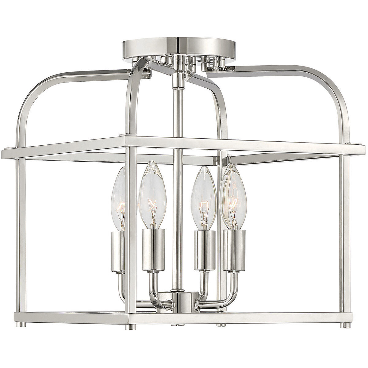 Transitional 4 Light 12 inch Polished Nickel Semi-Flush Ceiling Light