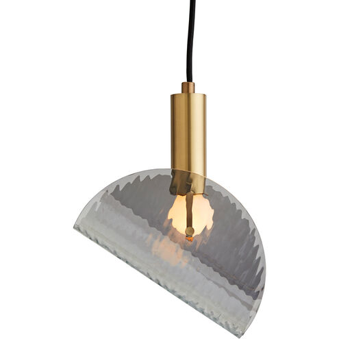 Bend 1 Light 9 inch Antique Brass Pendant Ceiling Light in Rippled Smoke Glass