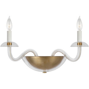 Paloma Contreras Brigitte LED 24.5 inch Clear Glass and Hand-Rubbed Antique Brass Double Sconce Wall Light, Small