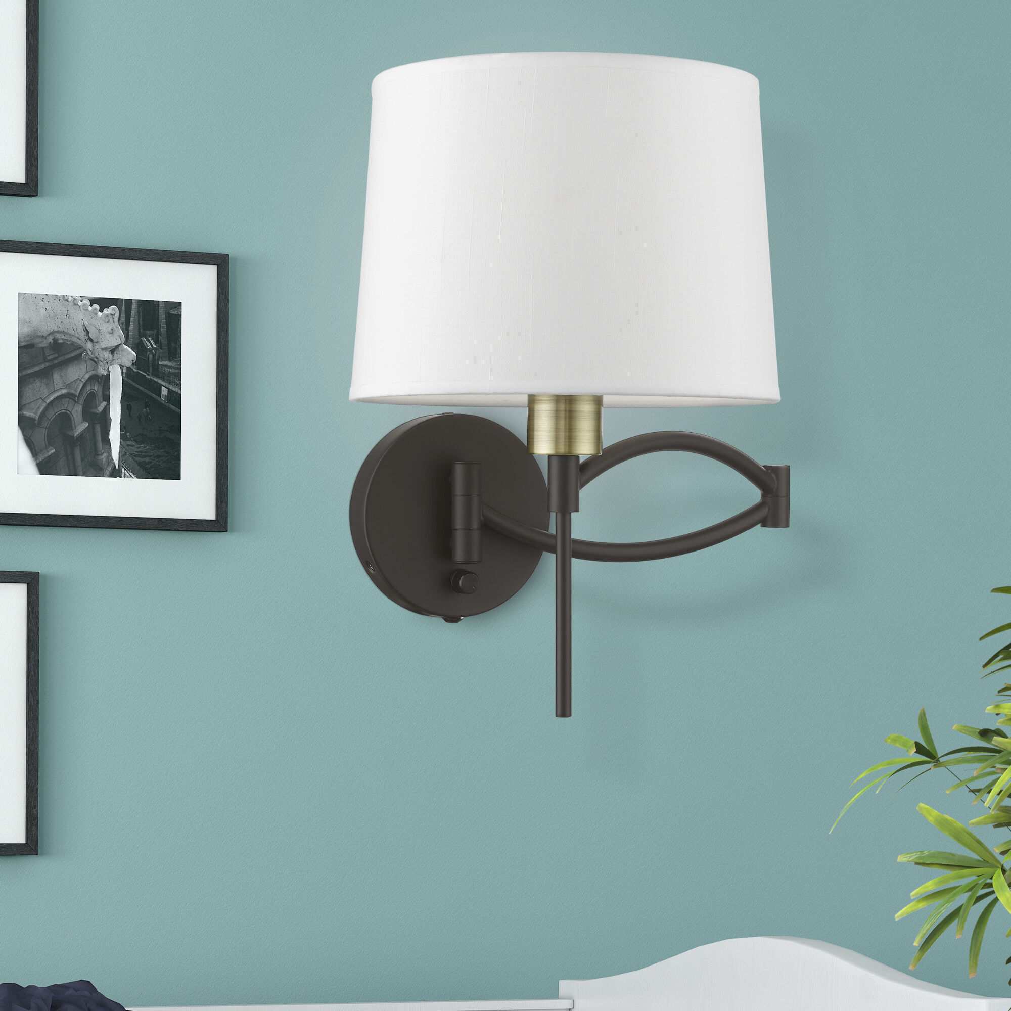 Allison 10 inch 60.00 watt Bronze with Antique Brass Accent Swing Arm Wall Lamp Wall Light