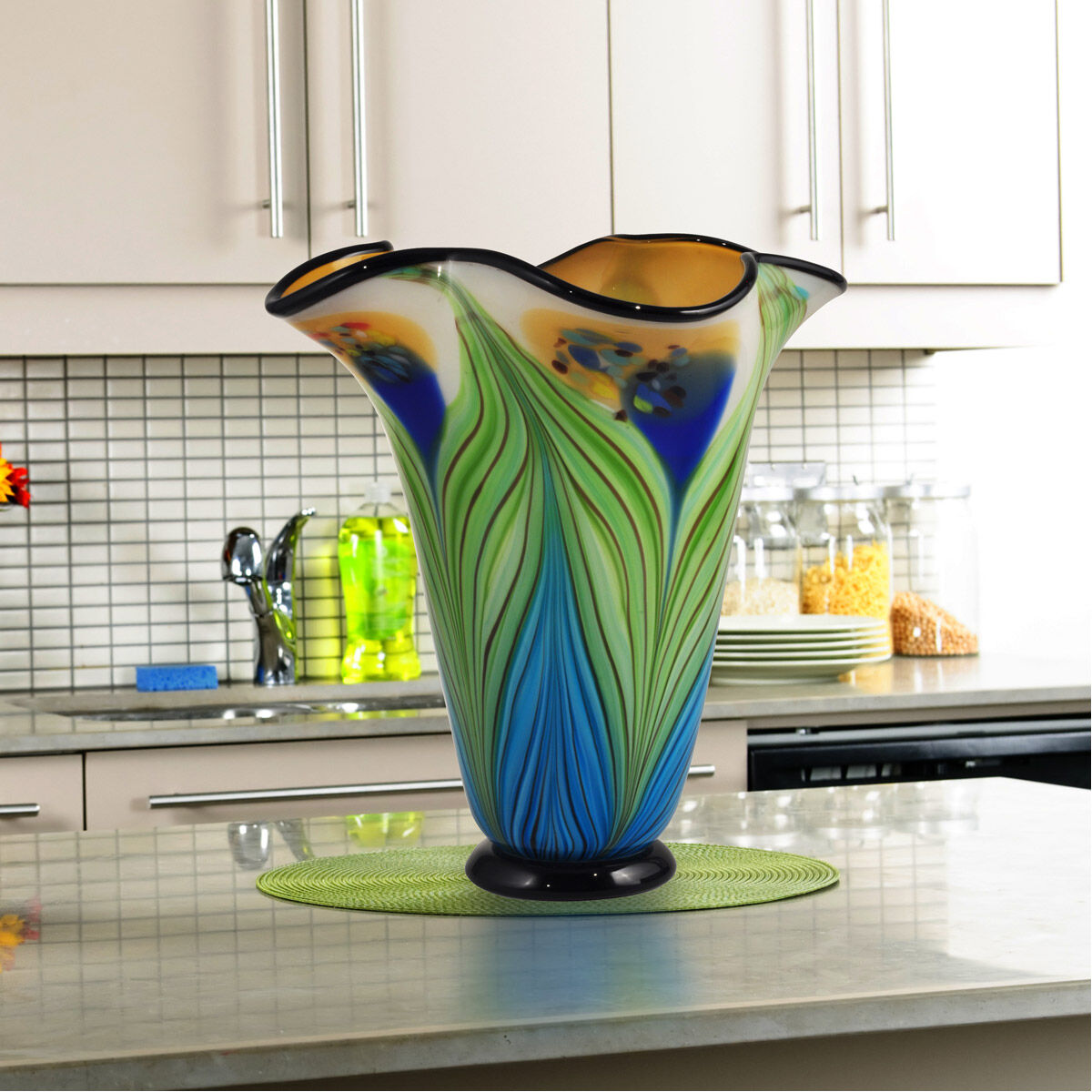 Evelyn 13 X 12 inch Hand Blown Art Glass Vase 