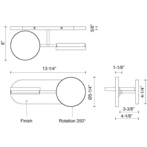 Novel LED 13.25 inch Black Bath Vanity Light Wall Light