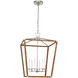 Chapman & Myers Darlana5 LED 24 inch Polished Nickel and Natural Rattan Wrapped Lantern Pendant Ceiling Light, Large