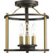 Squire 3 Light 10 inch Antique Bronze Outdoor Semi-Flush Convertible in Antique Bronze and Vintage Brass