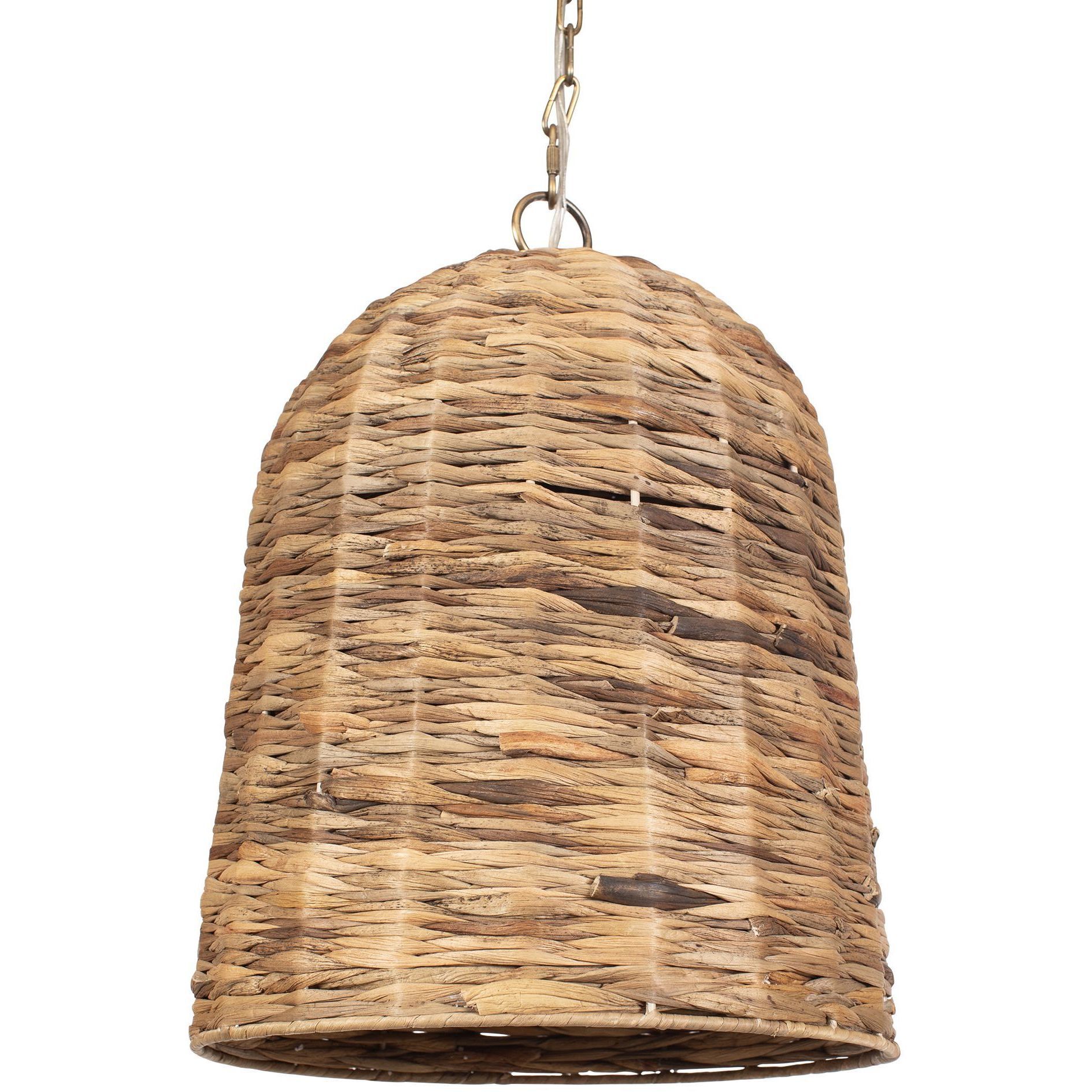 Rotorua 1 Light 13.75 inch Antique Brass and Natural Woven Sea Grass Pendant Ceiling Light